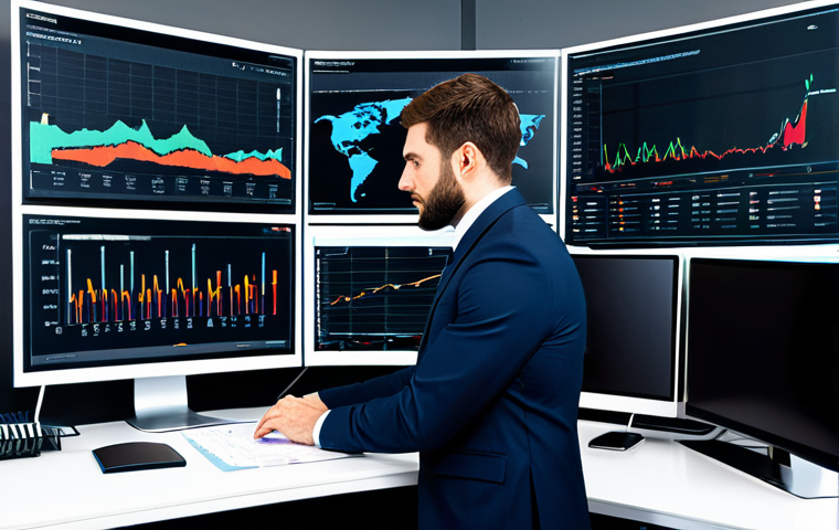 비즈니스 애널리스트 실무 역량 향상 - ** A professional business analyst, fully clothed in a tailored business suit, working on a data vis...