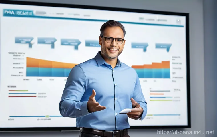 비즈니스 애널리스트 자격증 유효성 - **PMI-PBA Professional:** A poised male Business Analyst, early 40s, wearing a refined business casu...