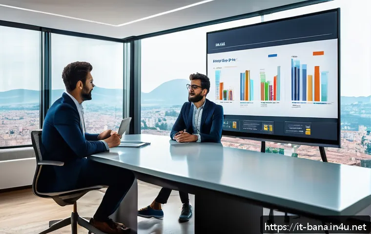 비즈니스 애널리스트 경험 공유 블로그 - A modern Italian office setting featuring a diverse team of business analysts collaborating around a...