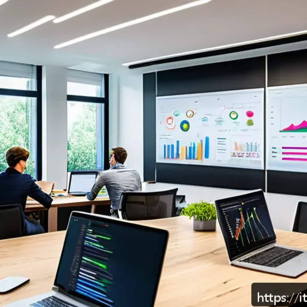 비즈니스 애널리스트 업무 흐름 최적화 - A modern office environment with a diverse team of business analysts collaborating around a large ta...